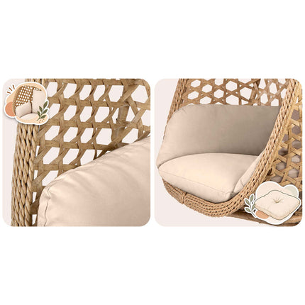 Hængestol med stel til have og terrasse, kurv 112 × 91 cm, 14 cm hynde, op til 150 kg – natur kurv, beige hynde