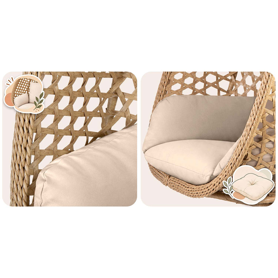 Hængestol med stel til have og terrasse, kurv 112 × 91 cm, 14 cm hynde, op til 150 kg – natur kurv, beige hynde