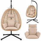 Hængestol med stel til have og terrasse, kurv 112 × 91 cm, 14 cm hynde, op til 150 kg – natur kurv, beige hynde