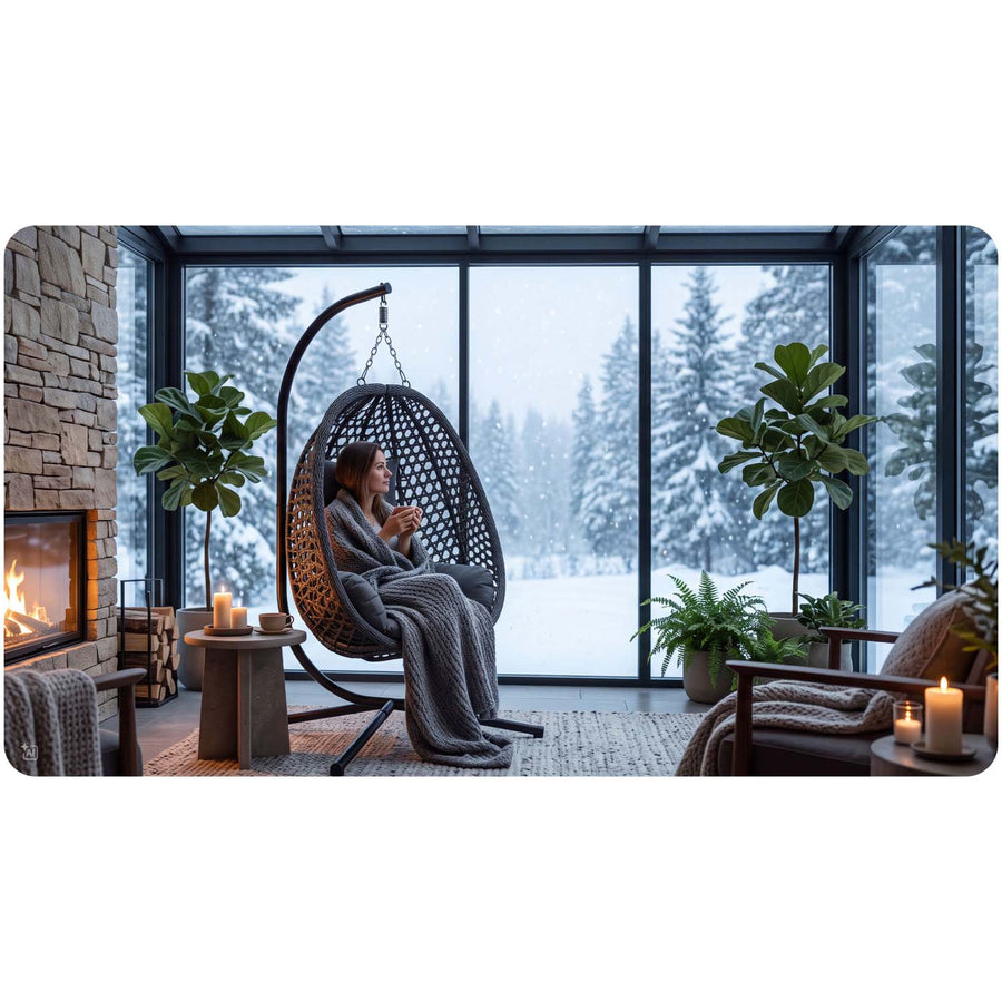 Hængestol med stel til have og terrasse, kurv 112 × 91 cm, 14 cm hynde, op til 150 kg – sort kurv, grå hynde