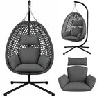 Hængestol med stel til have og terrasse, kurv 112 × 91 cm, 14 cm hynde, op til 150 kg – sort kurv, grå hynde
