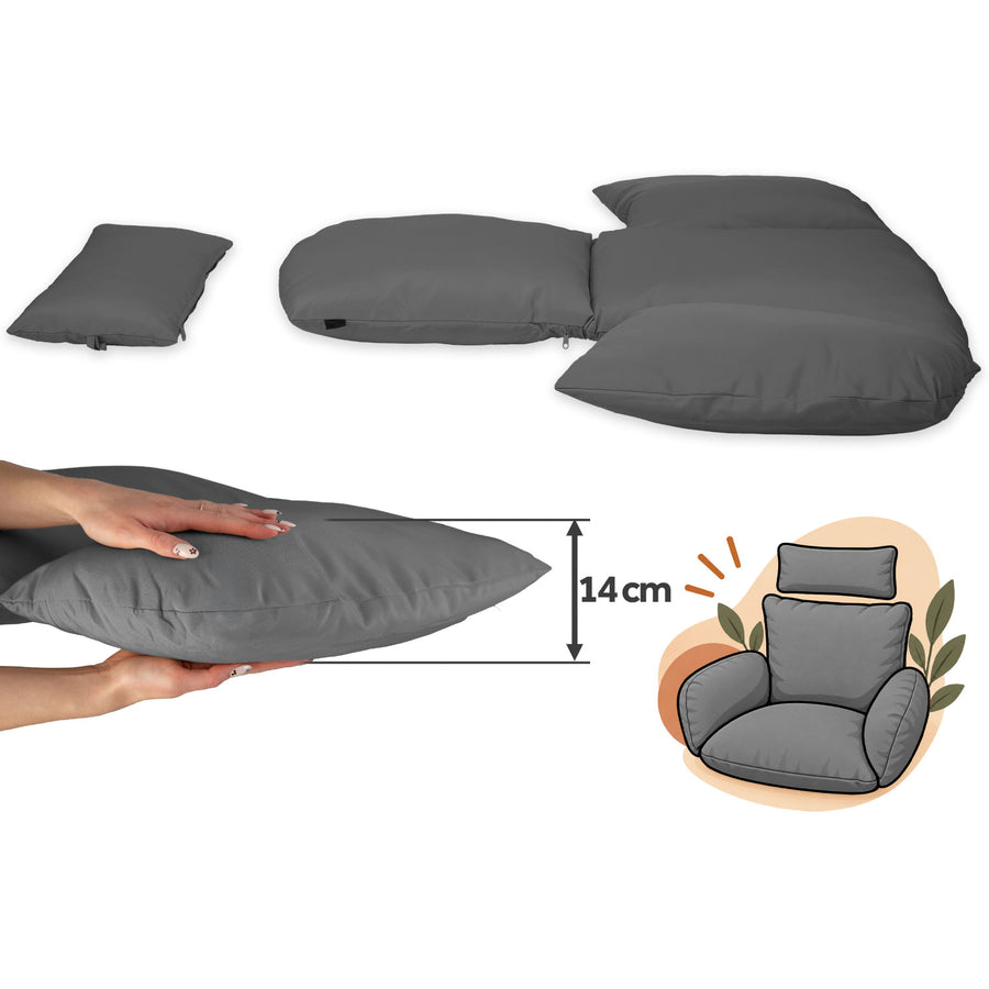 Hængestol med stel til have og terrasse, kurv 112 × 91 cm, 14 cm hynde, op til 150 kg – sort kurv, grå hynde