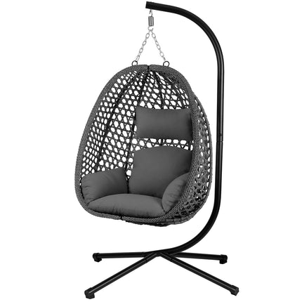 Hængestol med stel til have og terrasse, kurv 112 × 91 cm, 14 cm hynde, op til 150 kg – sort kurv, grå hynde