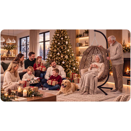 Hængestol med stel til have og terrasse, kurv 112 × 91 cm, 14 cm hynde, op til 150 kg – brun kurv, beige hynde