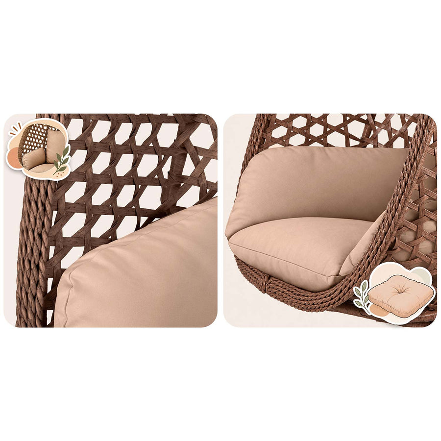 Hængestol med stel til have og terrasse, kurv 112 × 91 cm, 14 cm hynde, op til 150 kg – brun kurv, beige hynde