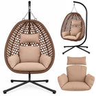 Hængestol med stel til have og terrasse, kurv 112 × 91 cm, 14 cm hynde, op til 150 kg – brun kurv, beige hynde