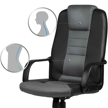Kontorstol med ergonomisk design og mikronet i sort/grå - komfortabel og justerbar til hjemmekontoret