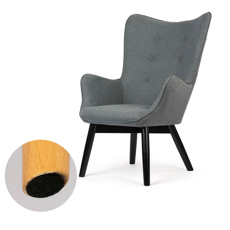 Grå wingback lænestol med fodstøtte - Elegant komfort til stuen