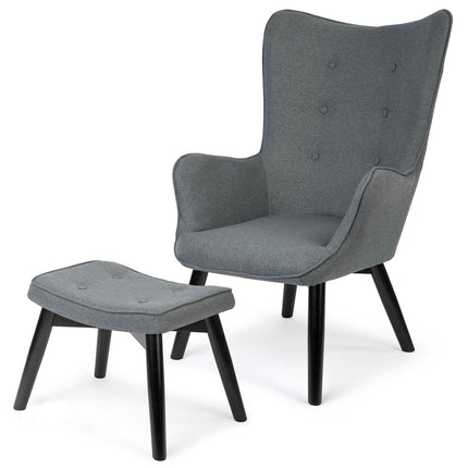 Grå wingback lænestol med fodstøtte - Elegant komfort til stuen