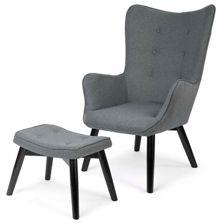 Grå wingback lænestol med fodstøtte - Elegant komfort til stuen
