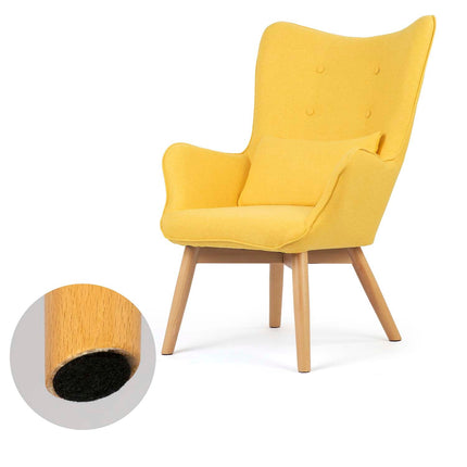 Wingback lænestol med fodstøtte i gul stof - elegant og komfortabel afslapning til stuen eller soveværelset