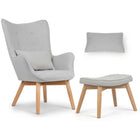 Wingback lænestol med fodstøtte i grå stof - elegant og komfortabel afslapning