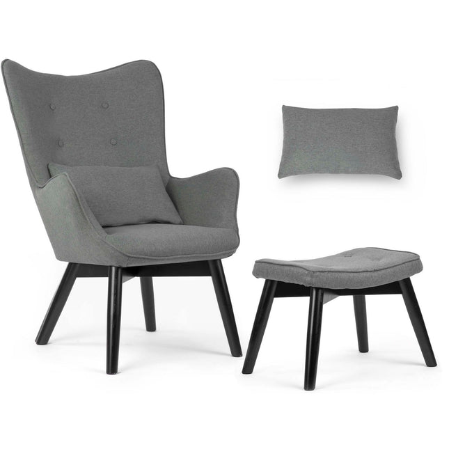 Grå wingback lænestol med fodstøtte - Elegant komfort til stuen