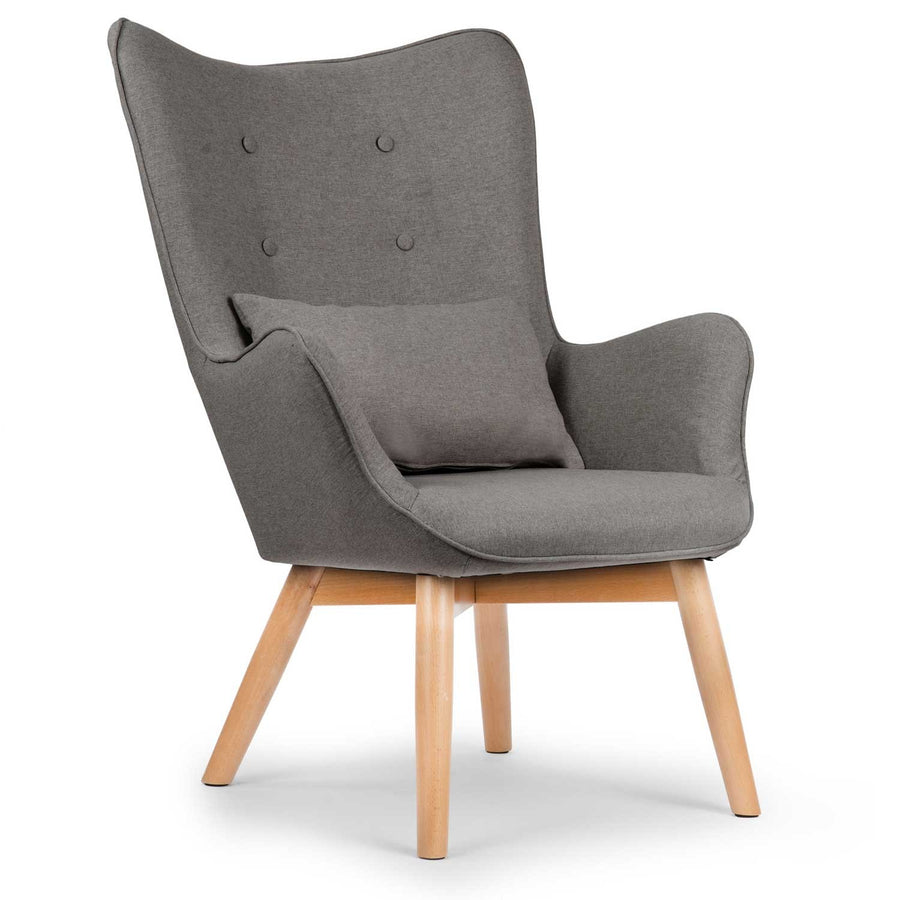 Wingback lænestol med fodstøtte i grå stof - perfekt til stuen og soveværelset