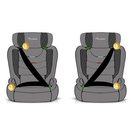 Børneautostol med ISOFIX - Justerbar og sikker fra 4 til 12 år (100-150 cm)