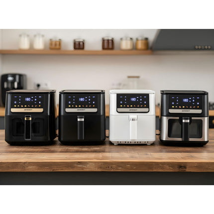 Airfryer 6,5 l, 1700 W med berøringsskærm, 8 programmer og kurv med vindue – sort
