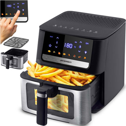 Airfryer 6,5 l, 1700 W med berøringsskærm, 8 programmer og kurv med vindue – sort
