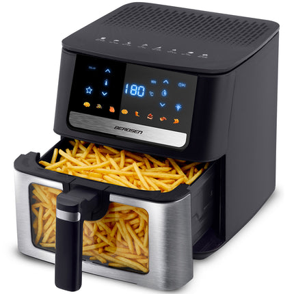 Airfryer 6,5 l, 1700 W med berøringsskærm, 8 programmer og kurv med vindue – sort