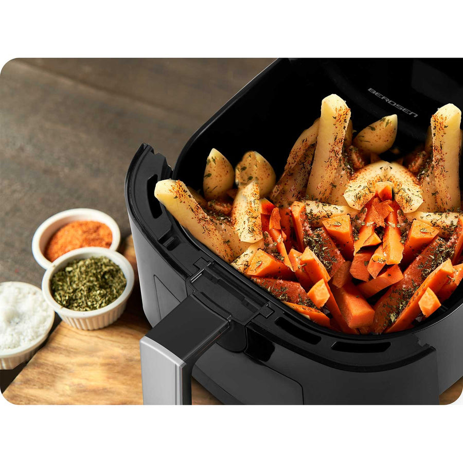 Frituregryde uden olie - sund madlavning med air fryer til pommes frites, kød og grøntsager