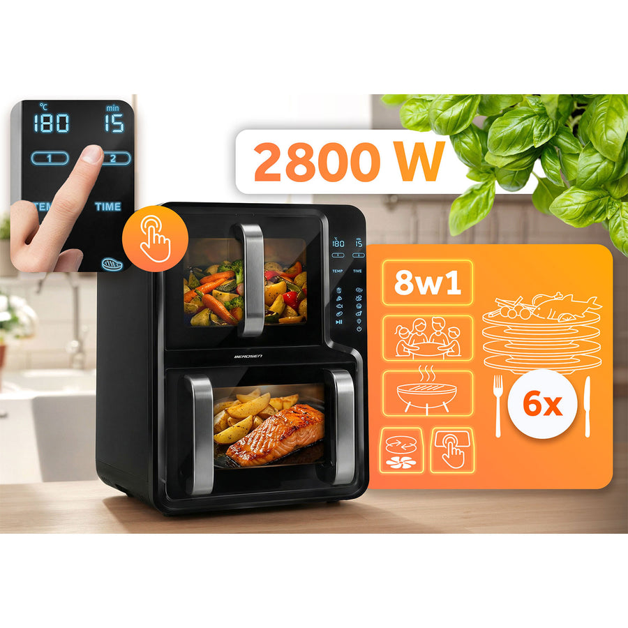 Airfryer med to kamre 12 l (5 l + 7 l), 2800 W, 8 programmer og berøringsskærm