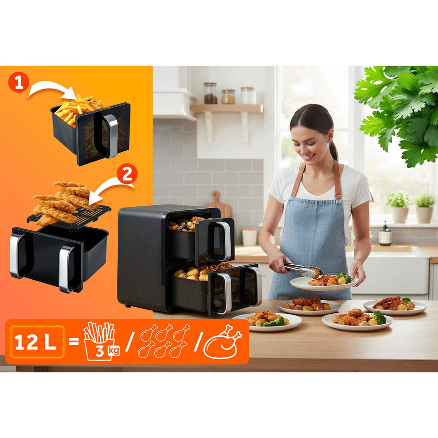 Airfryer med to kamre 12 l (5 l + 7 l), 2800 W, 8 programmer og berøringsskærm