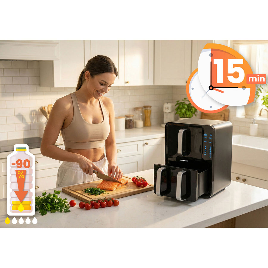Airfryer med to kamre 12 l (5 l + 7 l), 2800 W, 8 programmer og berøringsskærm