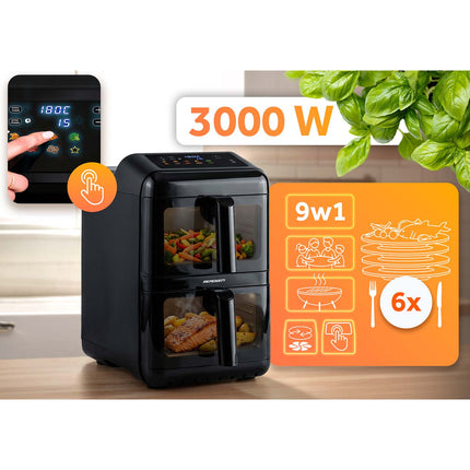 Airfryer med to kamre 11,6 l (2 x 5,8 l), 3000 W, 9 programmer og berøringsskærm