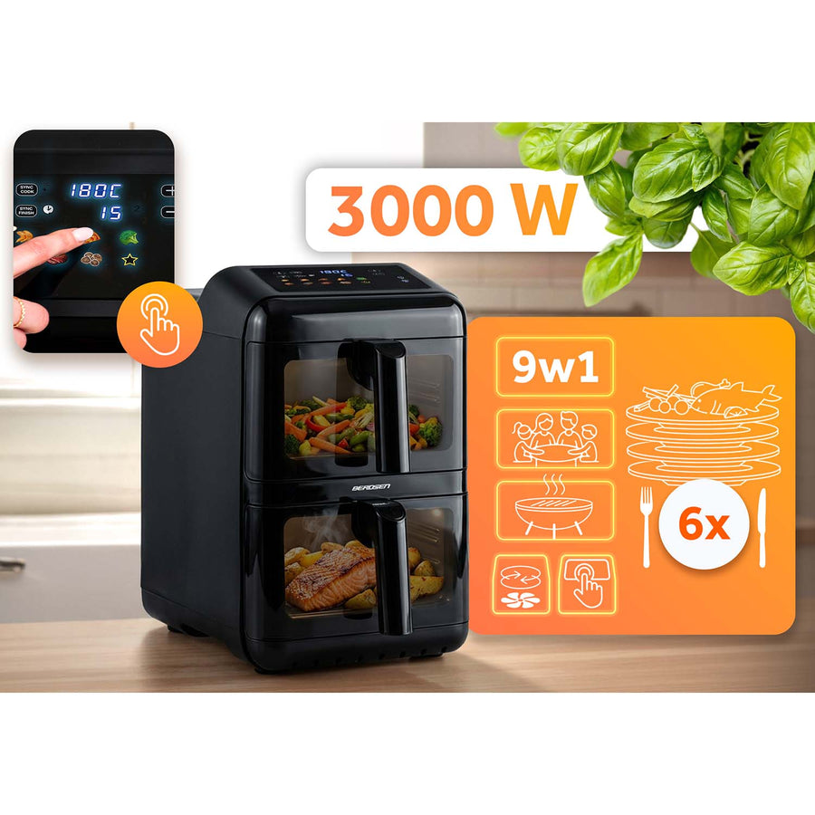 Airfryer med to kamre 11,6 l (2 x 5,8 l), 3000 W, 9 programmer og berøringsskærm