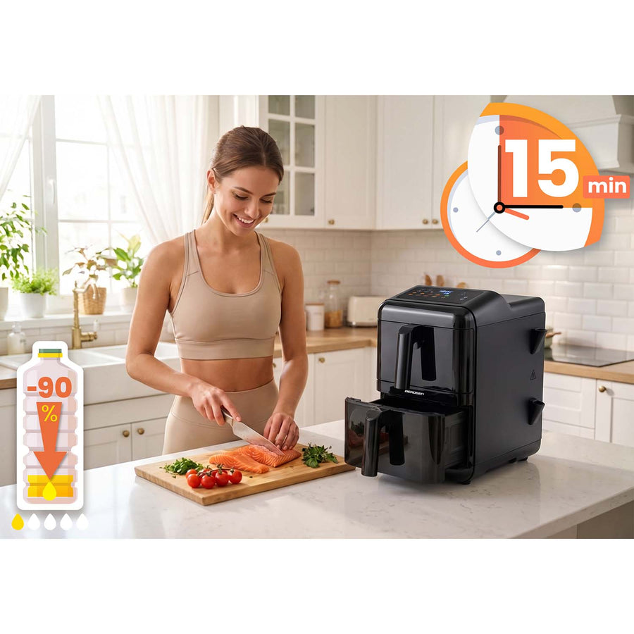 Airfryer med to kamre 11,6 l (2 x 5,8 l), 3000 W, 9 programmer og berøringsskærm