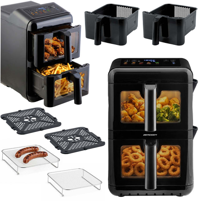 Airfryer med to kamre 11,6 l (2 x 5,8 l), 3000 W, 9 programmer og berøringsskærm