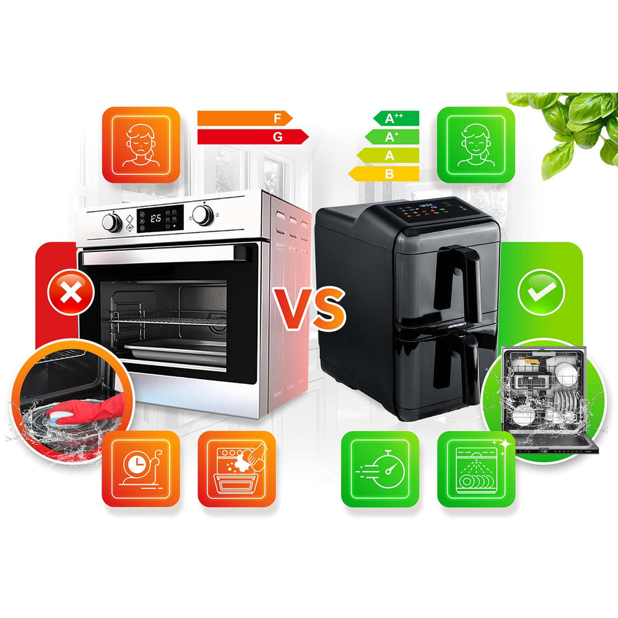 Airfryer med to kamre 11,6 l (2 x 5,8 l), 3000 W, 9 programmer og berøringsskærm