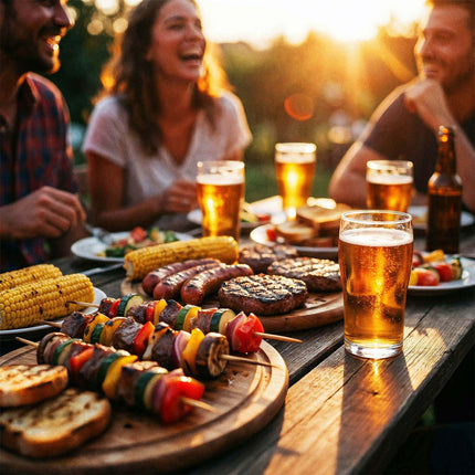 Kulgrill i tøndeform med skorsten, termometer, foldbare sidehylder og askeskuffe – sort