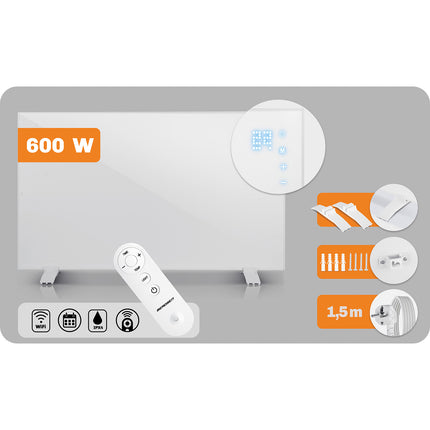 600W Infrarødt Varmepanel med WiFi, Touchscreen og Fjernbetjening - Effektiv Opvarmning til Hjemmet