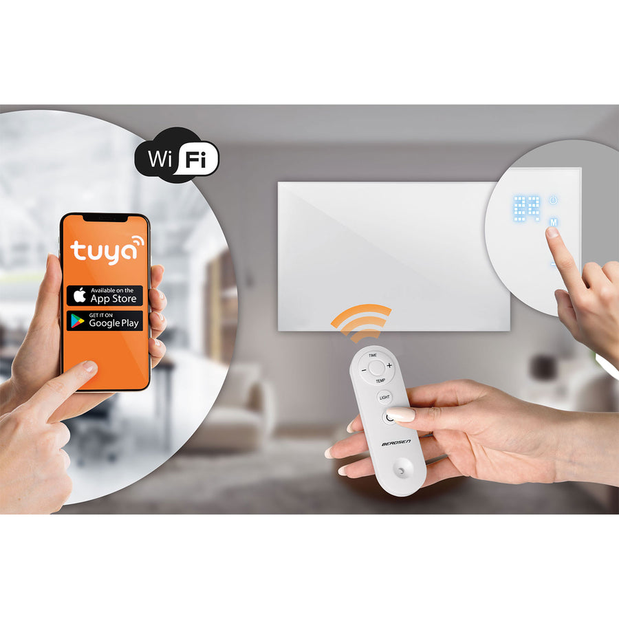 Infrarødt varmepanel 800 W med Wi-Fi-app, fjernbetjening og berøringspanel – 3-i-1