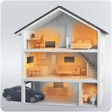 Infrarødt varmepanel 720 W med WiFi, app og fjernbetjening, glasfront, touchstyring og timer – sort
