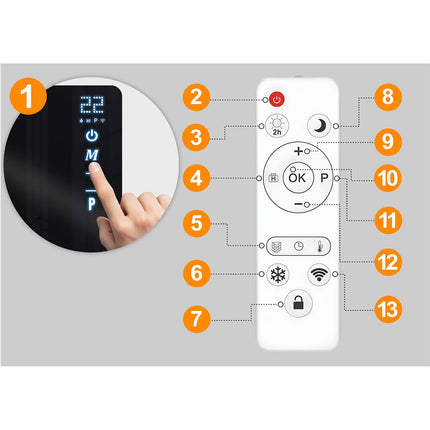 Infrarødt varmepanel 720 W med WiFi, app og fjernbetjening, glasfront, touchstyring og timer – sort