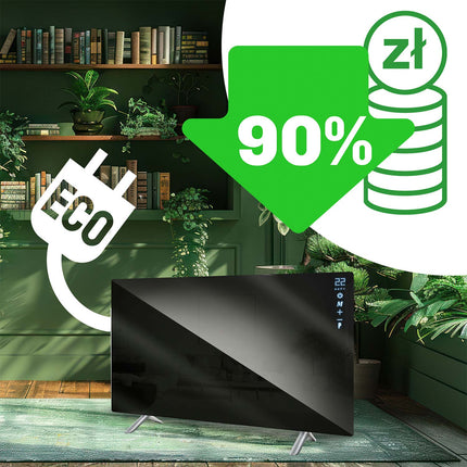 Infrarødt varmepanel 720 W med WiFi, app og fjernbetjening, glasfront, touchstyring og timer – sort