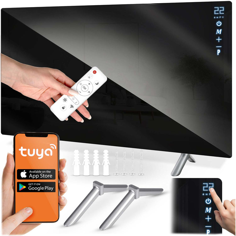 Infrarødt varmepanel 720 W med WiFi, app og fjernbetjening, glasfront, touchstyring og timer – sort