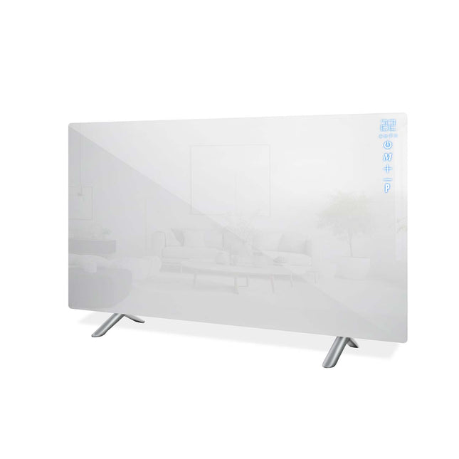 Infrarødt varmepanel 720 W med WiFi, app og fjernbetjening, glasfront, touchstyring og timer – hvid