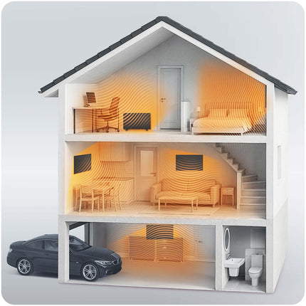 Infrarødt varmepanel 600 W med WiFi, app og fjernbetjening, glasfront, touchstyring og timer – sort