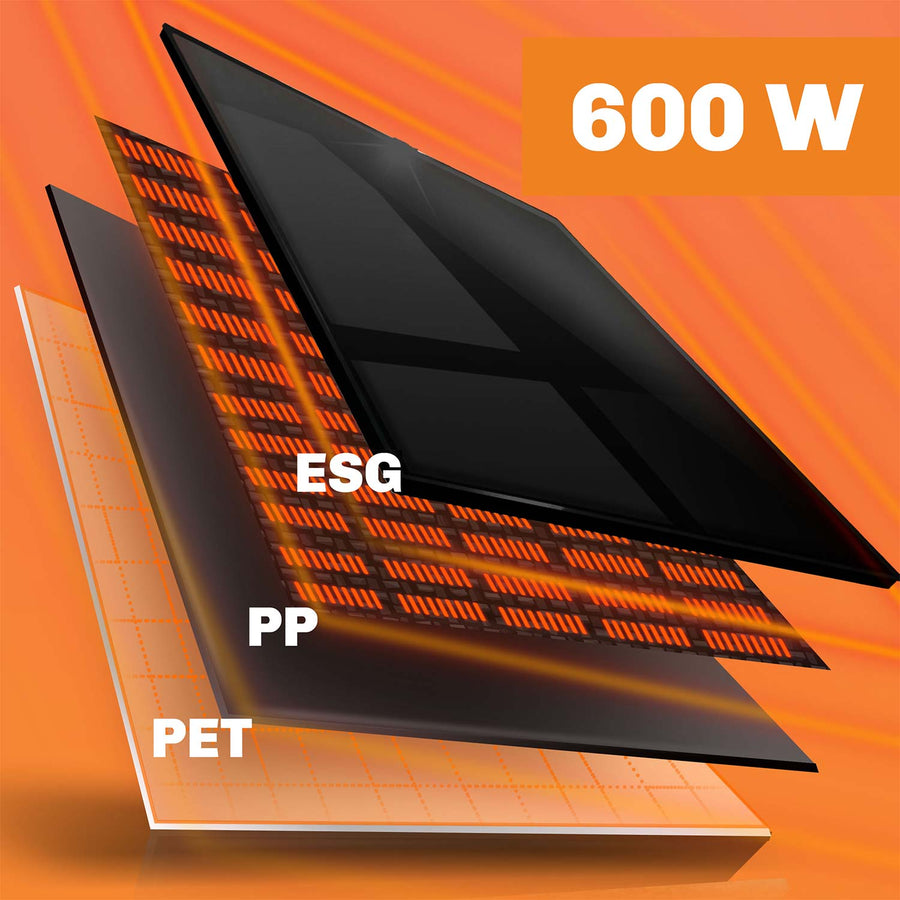 Infrarødt varmepanel 600 W med WiFi, app og fjernbetjening, glasfront, touchstyring og timer – sort