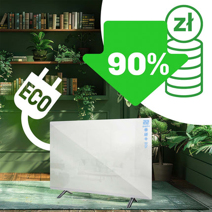 Infrarødt varmepanel 600 W med WiFi, app og fjernbetjening, glasfront, touchstyring og timer – hvid