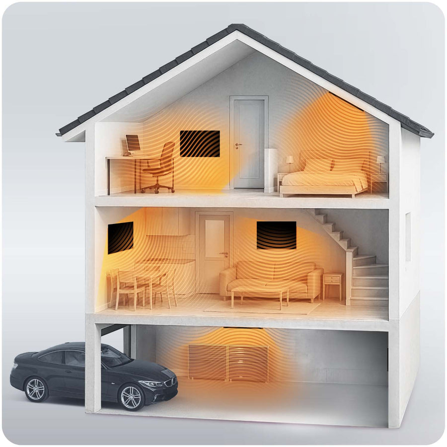 Infrarødt varmepanel 600 W i sort med ben – til væg-, loft- eller fritstående montering