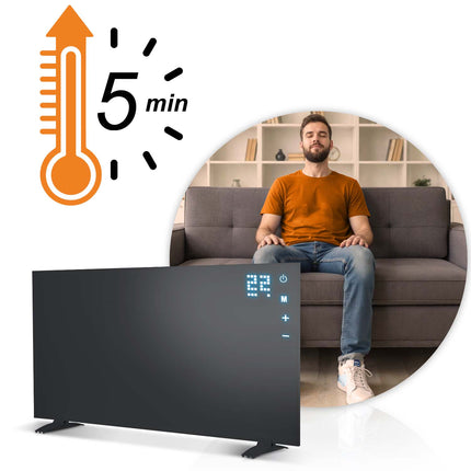 Infrarødt varmepanel 600 W i sort med ben – til væg-, loft- eller fritstående montering