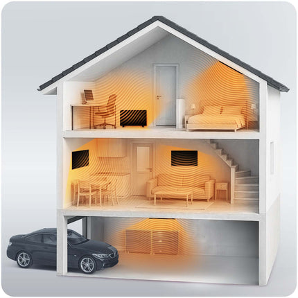Infrarødt varmepanel 600 W i sort med WiFi, app, fjernbetjening og touchpanel – timer