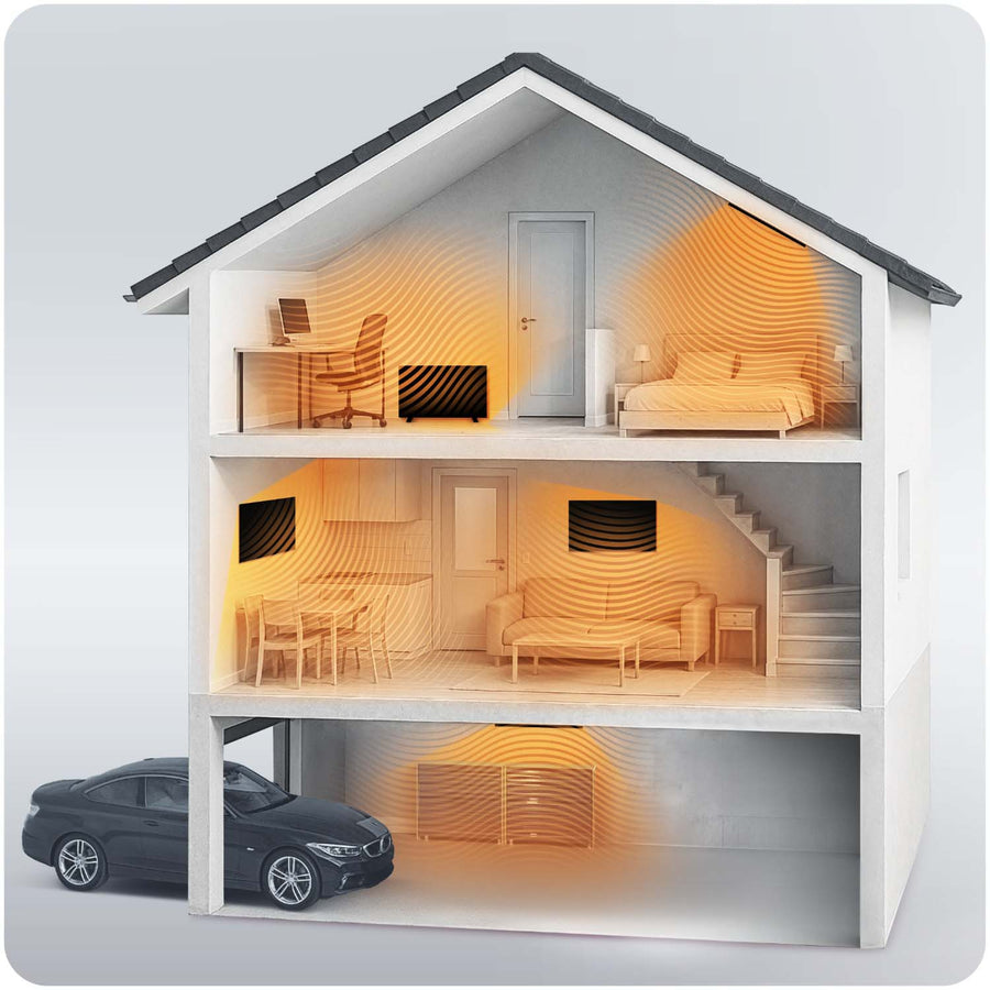 Infrarødt varmepanel 600 W i sort med WiFi, app, fjernbetjening og touchpanel – timer
