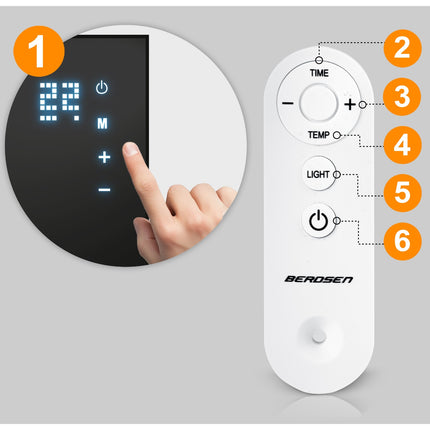 Infrarødt varmepanel 600 W i sort med WiFi, app, fjernbetjening og touchpanel – timer