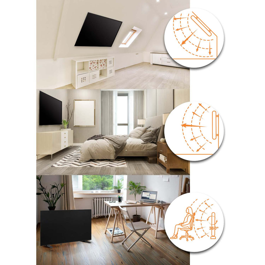 Infrarødt varmepanel 600 W i sort med WiFi, app, fjernbetjening og touchpanel – timer