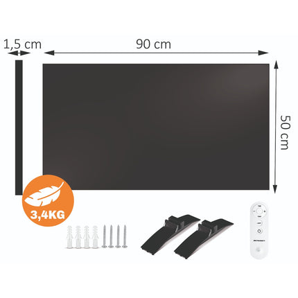 Infrarødt varmepanel 600 W i sort med WiFi, app, fjernbetjening og touchpanel – timer