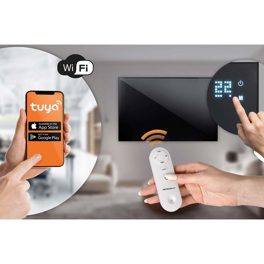 Infrarødt varmepanel 800 W med WiFi, app og fjernbetjening til væg-, skråvæg- og loftmontering – sort